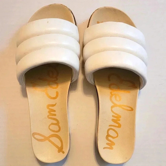SAM EDELMAN Annalisa White leather puffer quilted open toe slip on sandals 9 - Picture 1 of 12
